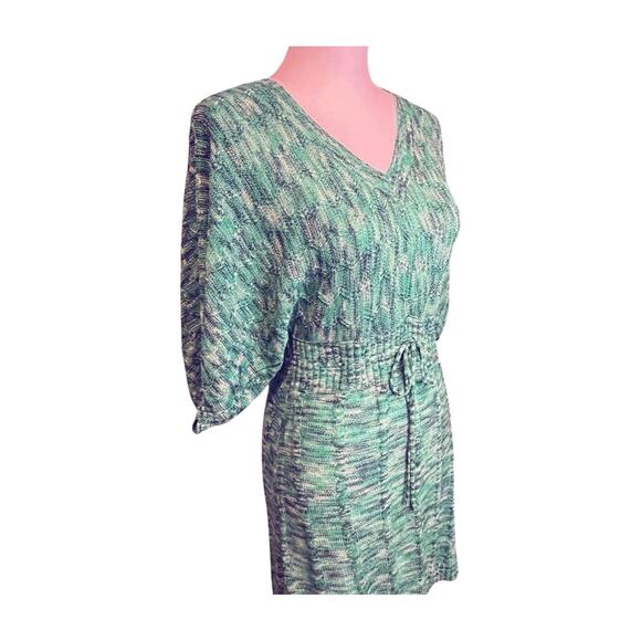 Vertigo Paris boho knit sweater dress M green marled V-neck batwing drawstring - Picture 4 of 16